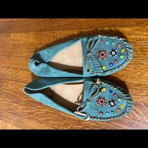 Turquoise beaded moccasins